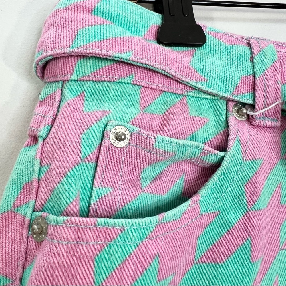 Signature 8 aqua pink houndstooth check belted denim mini skirt M - Picture 5 of 11